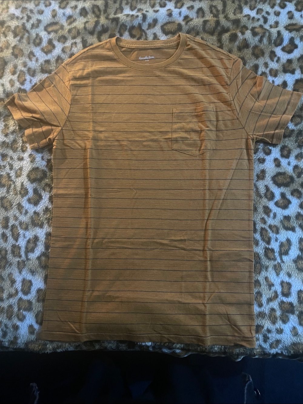 Goodfellow & Co Men's Rust-Brown Short Sleeve Pocket Tee with Thin Stripes